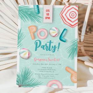 Fun summer pool party script watercolor Sweet 16