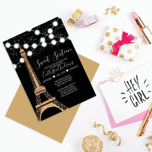 Gold Paris Eiffel Tower Glitter Lights Sweet 16