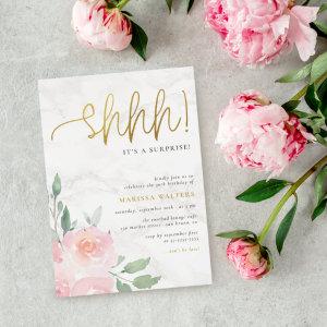 Gold Script Painted Floral Surprise Birthday Party