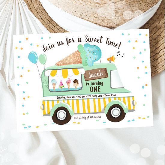 Ice Cream Truck Mint Blue Boy First Birthday