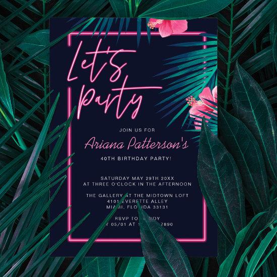Let's Party Electric Neon Pink Tropical Birthday
