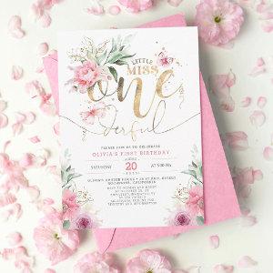 Little Miss ONEderful Pink Floral 1st Birthday Inv