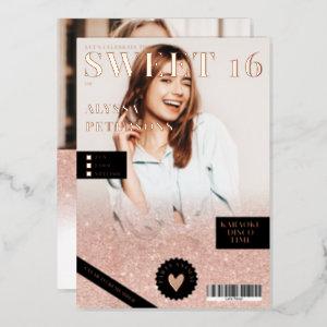 Magazine cover 2 photos rose gold glitter Sweet 16 Foil