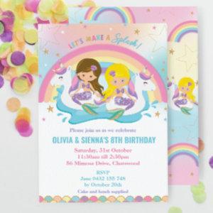 Mermaid Unicorn Rainbow Pool Party Twins Birthday
