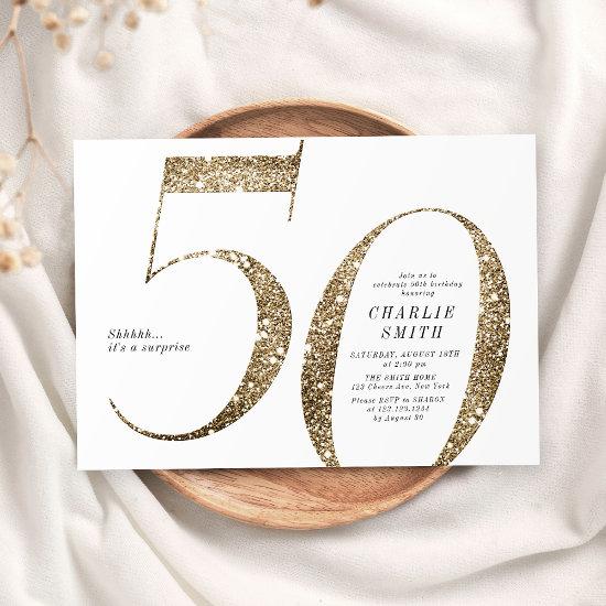 Modern minimalist faux gold glitter 50th birthday