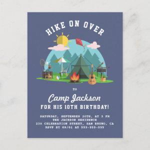 Modern Navy Blue Camping Birthday Party  Postcard