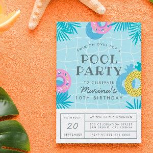 Modern Palm Leaves & Pineapple Pool Party Birthday  Postcard