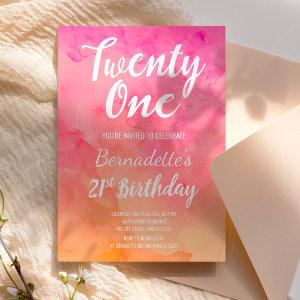 Modern pink coral watercolor ombre 21st Birthday