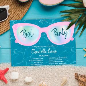 Modern pool party holographic glasses Sweet 16