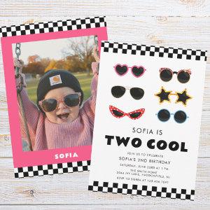 Modern Two Cool Sunglasses Girl 2nd Birthday