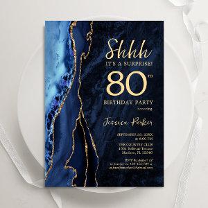 Navy Blue Gold Agate Surprise 80th Birthday