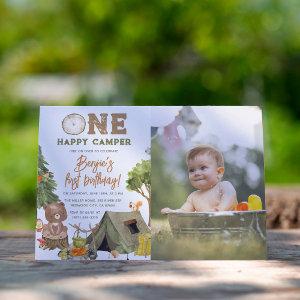 One Happy Camper Wood Bear Photo Boys 1st Birthday