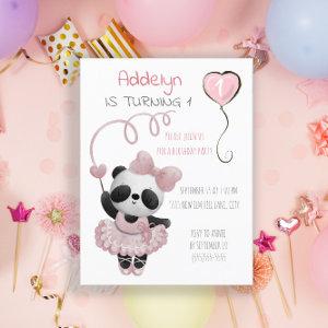 Panda Bear Ballerina Girl's 1st Birthday Party   Postcard