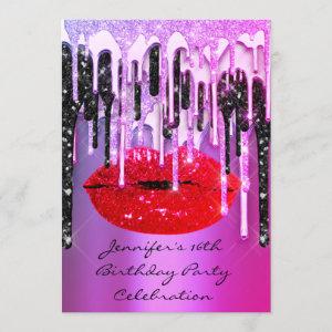 Party 16th Lips Kiss Black Pink Glitter Drips