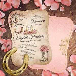 Pink and Gold Quinceanera Rustic Horse Birthday