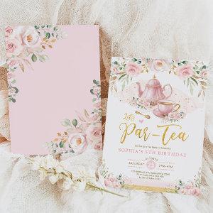 Pink Blush Gold Floral Girls Birthday Tea Party