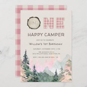 Pink Rustic One Happy Camper Birthday