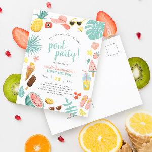 Pool Party | Modern Summer Themed Birthday Party  Postcard