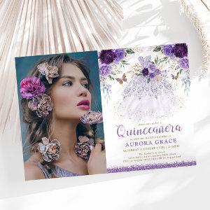 Purple Lilac Quinceañera Princess Dress Butterfly
