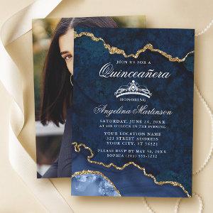 Quinceanera Blue Gold Marble Agate Geode Photo