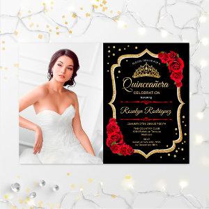 Quinceanera Party With Photo - Black Red Gold