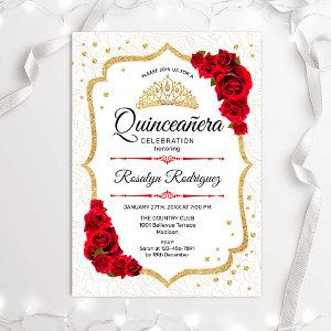 Quinceanera - White Gold Red Roses
