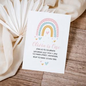 Rainbows and Hearts First Birthday Invite Pastel