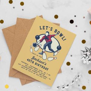 Retro Navy, Red & Mustard Bowling Birthday Party  Postcard