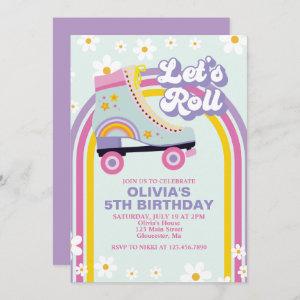 Roller skate Retro Rainbow Birthday Inv