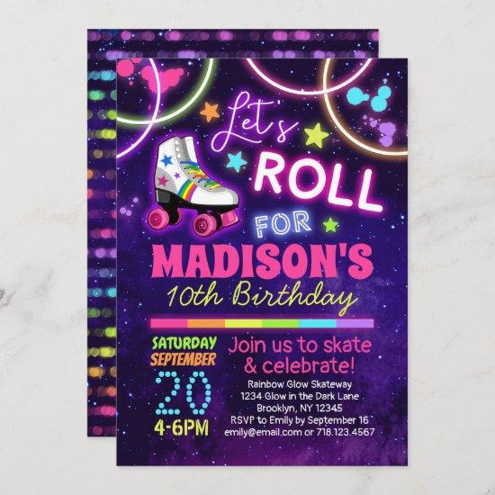 Roller Skating Girls Rainbow Neon Birthday Party