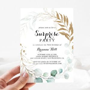 Rustic Eucalyptus Gold Calligraphy Surprise Party
