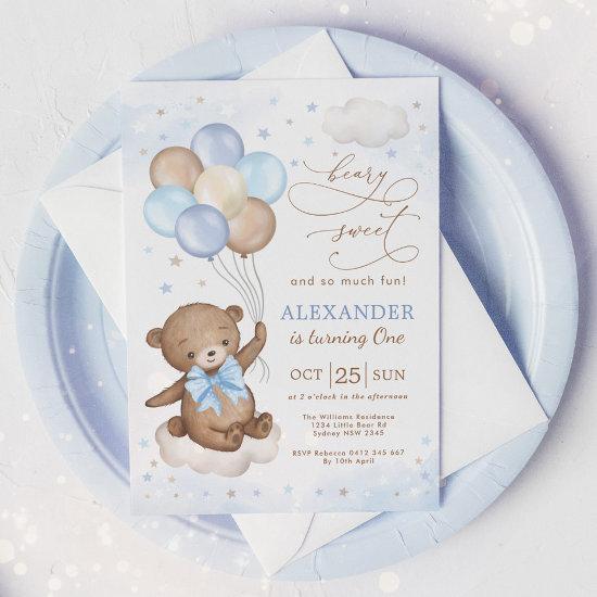 Soft Blue Teddy Bear Balloons Birthday Boy Party