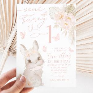 Some Bunny 1st Birthday Boho Pink Butterfly Cute