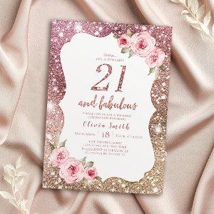 Sparkle rose gold glitter and floral 21st birthday