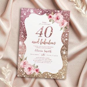 Sparkle rose gold glitter and floral 40th birthday