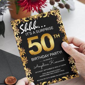 Stylish Black & Gold 50th Surprise Birthday Party