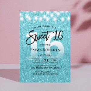Sweet 16 Modern Turquoise Glitter Girl Birthday