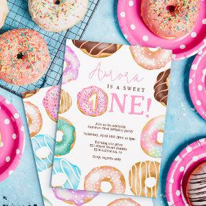 Sweet One watercolor cute donuts 1st birthday