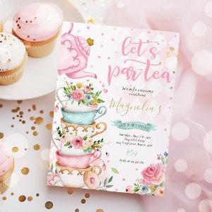 Tea Party Birthday Girl Pink & Gold Floral Par-tea