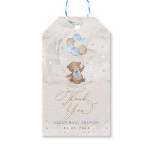 Teddy Bear with Blue Brown Balloons on Moon Gift Tags