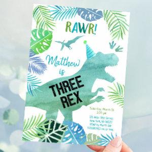 Three Rex Dinosaur Greenery Birthday