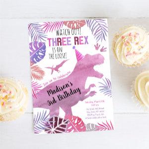 Three Rex Pink Purple Girl Dinosaur Birthday