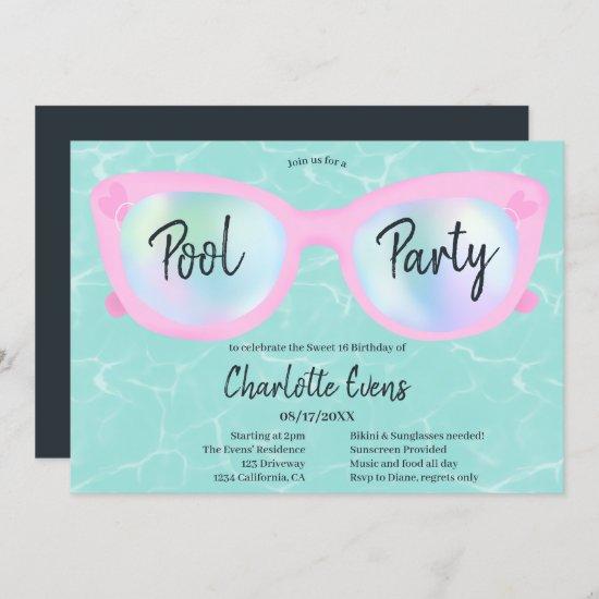 Tropical pool party holographic glasses Sweet 16