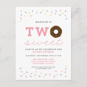 Two Sweet Donut and Sprinkles Pink 2nd Birthday  Postcard