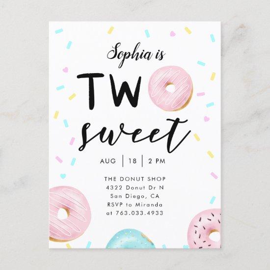 Two Sweet Donut Sprinkles 2nd Birthday Party  Postcard