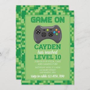 Video Game Level up Gamer Birthday Invite green