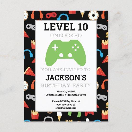 Video Game Party Level Up Kids Birthday Party  Postcard