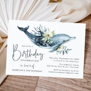 Watercolor Dolphin & White Floral Birthday Party
