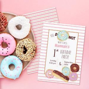 Watercolor Donut Cute Trendy Pink Stripes Birthday
