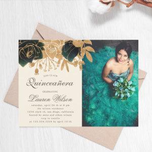 Watercolor Gold Roses Quinceanera Photo